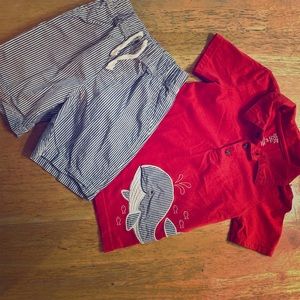 Carters red polo with whale & shorts matching set